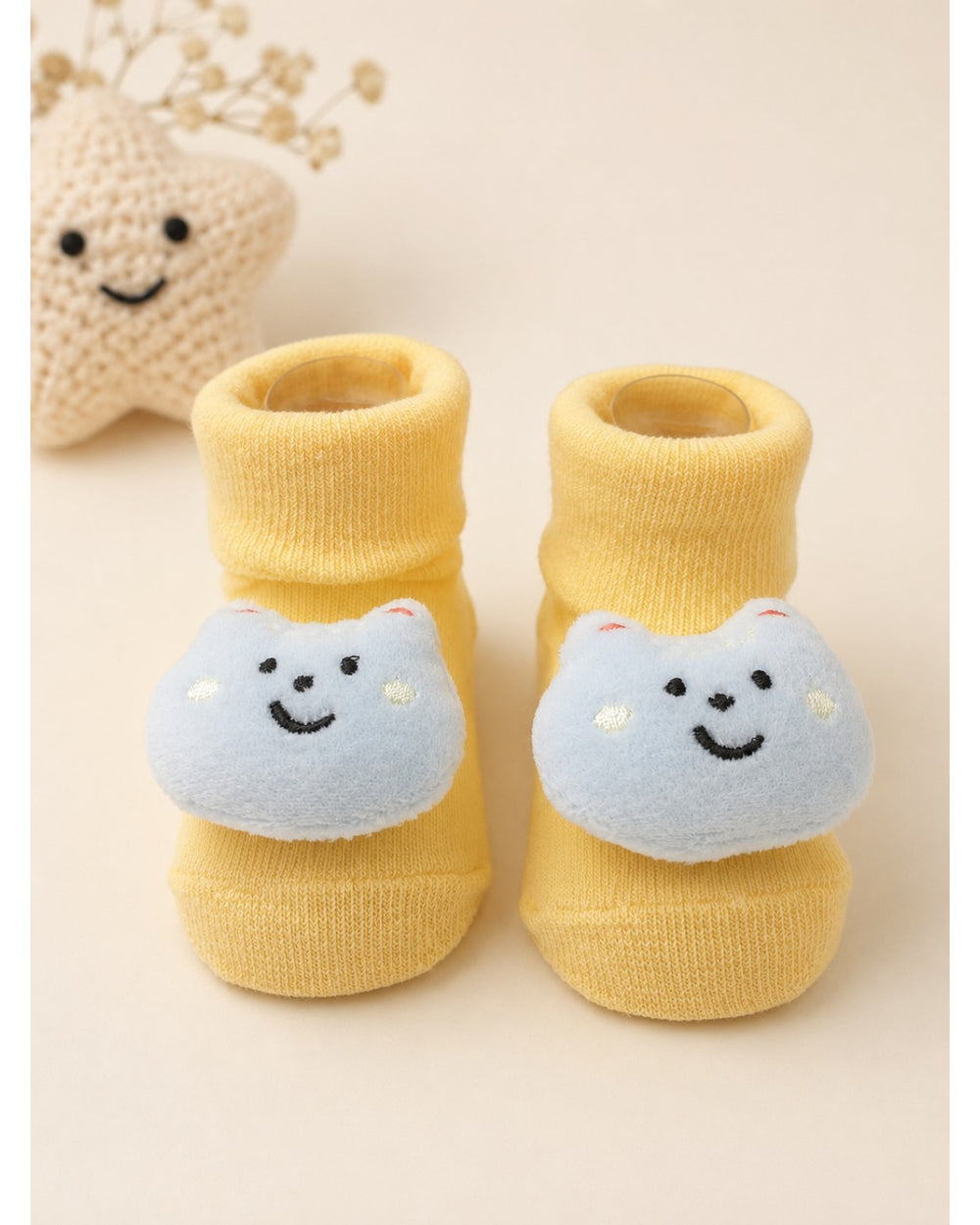 ChiqChaps yellow cloud face socks for kids