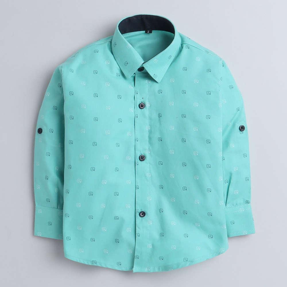 4026 Boys Printed Turquoise Shirt Pantset