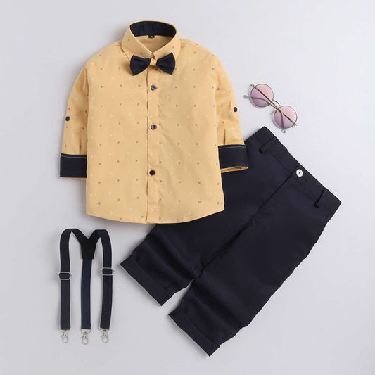 Boys Yellow Printed Shirt Pantset