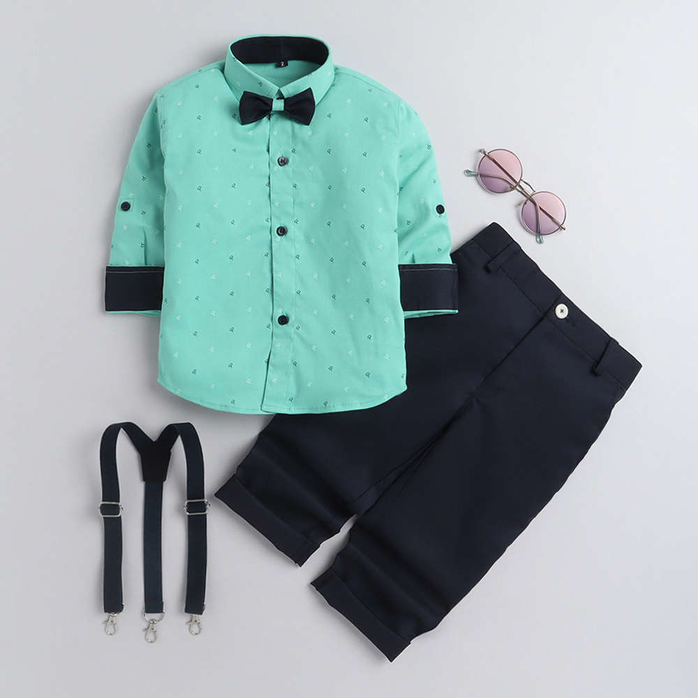 Boys Pistachio Printed Shirt Pantset