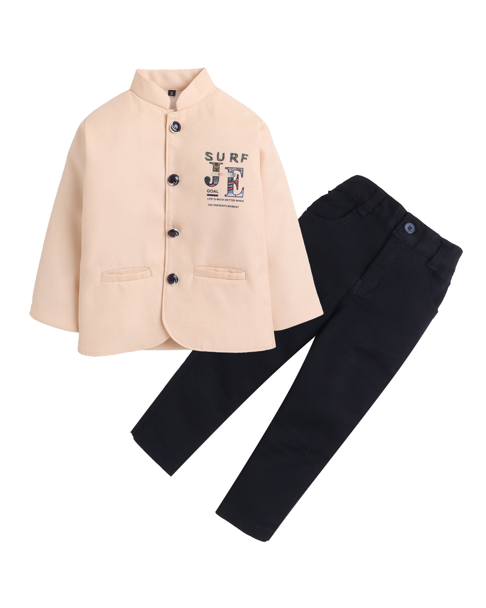 5038 light peach printed Jodhpuri suit for boys