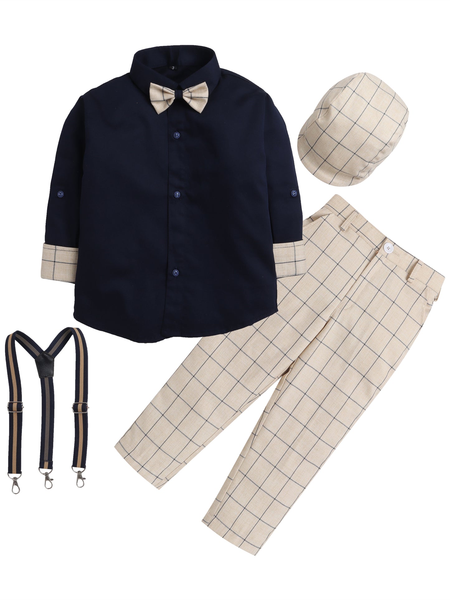 6007 Khakhi Checks Suspender Set