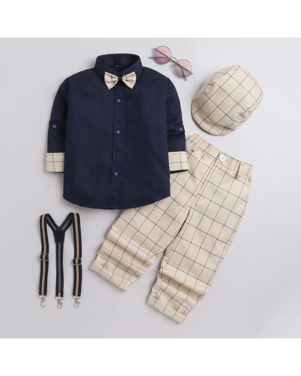 6007 Boys Khaki Checked Suspender Set