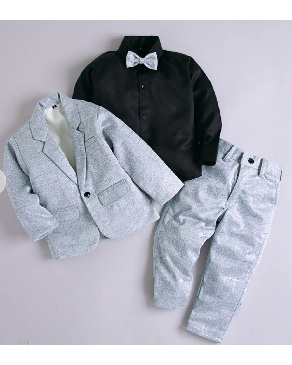 6062 Boys Grey 3-Piece Suit with Black Satin Shirt