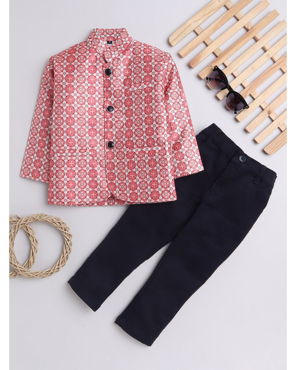 7014 Boys Red Floral Jodhpuri Suit