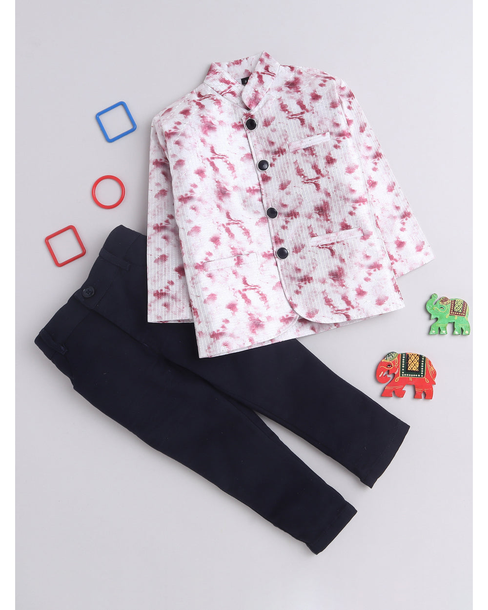 7020 red tie-dye Jodhpuri suit for boys