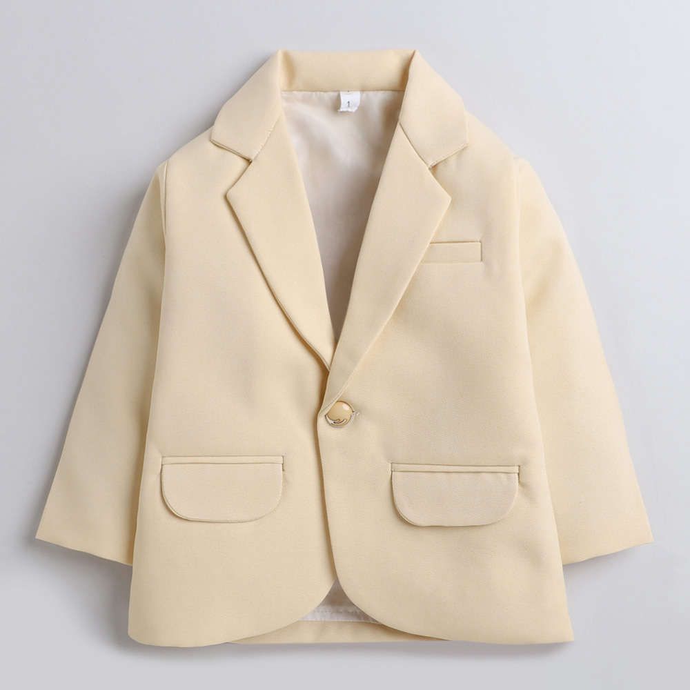 5034 Boys Beige and Black Solid Blazer & Pant Formal Set