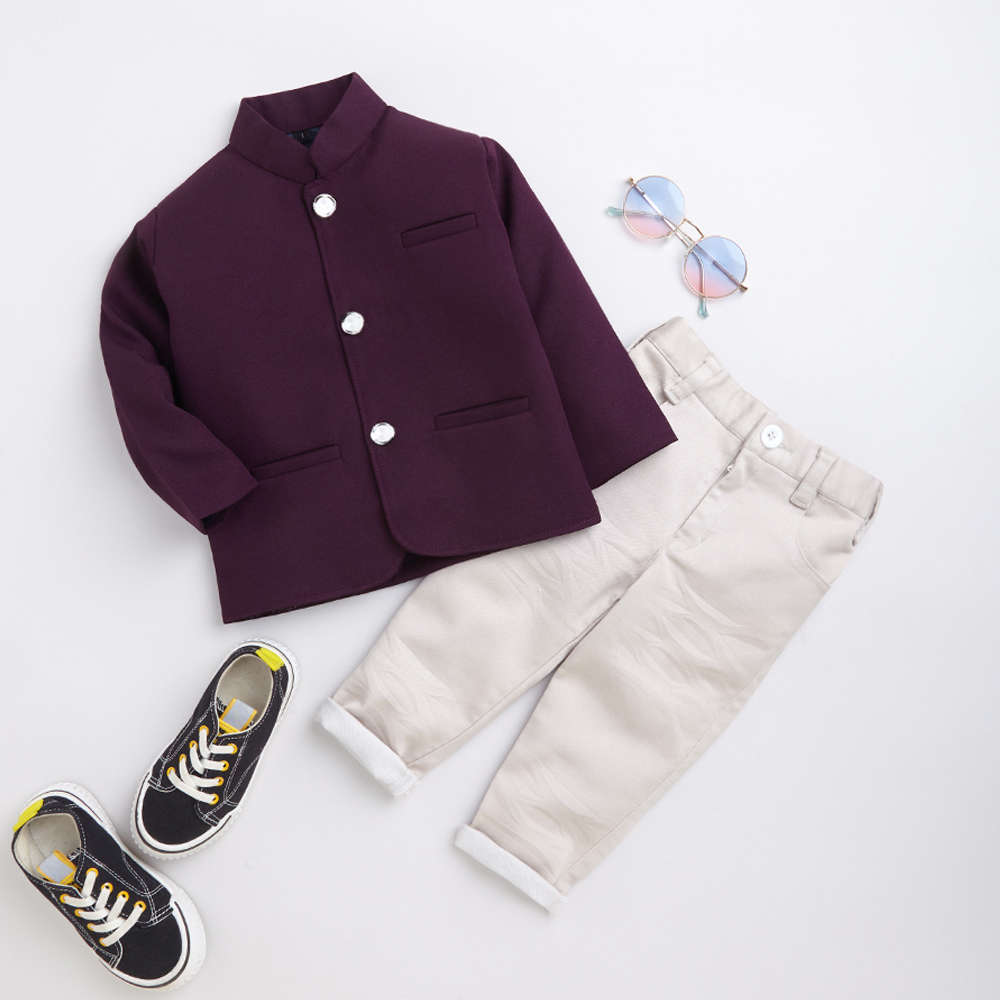 CJW Wine Jodhpuri with Grey Pants