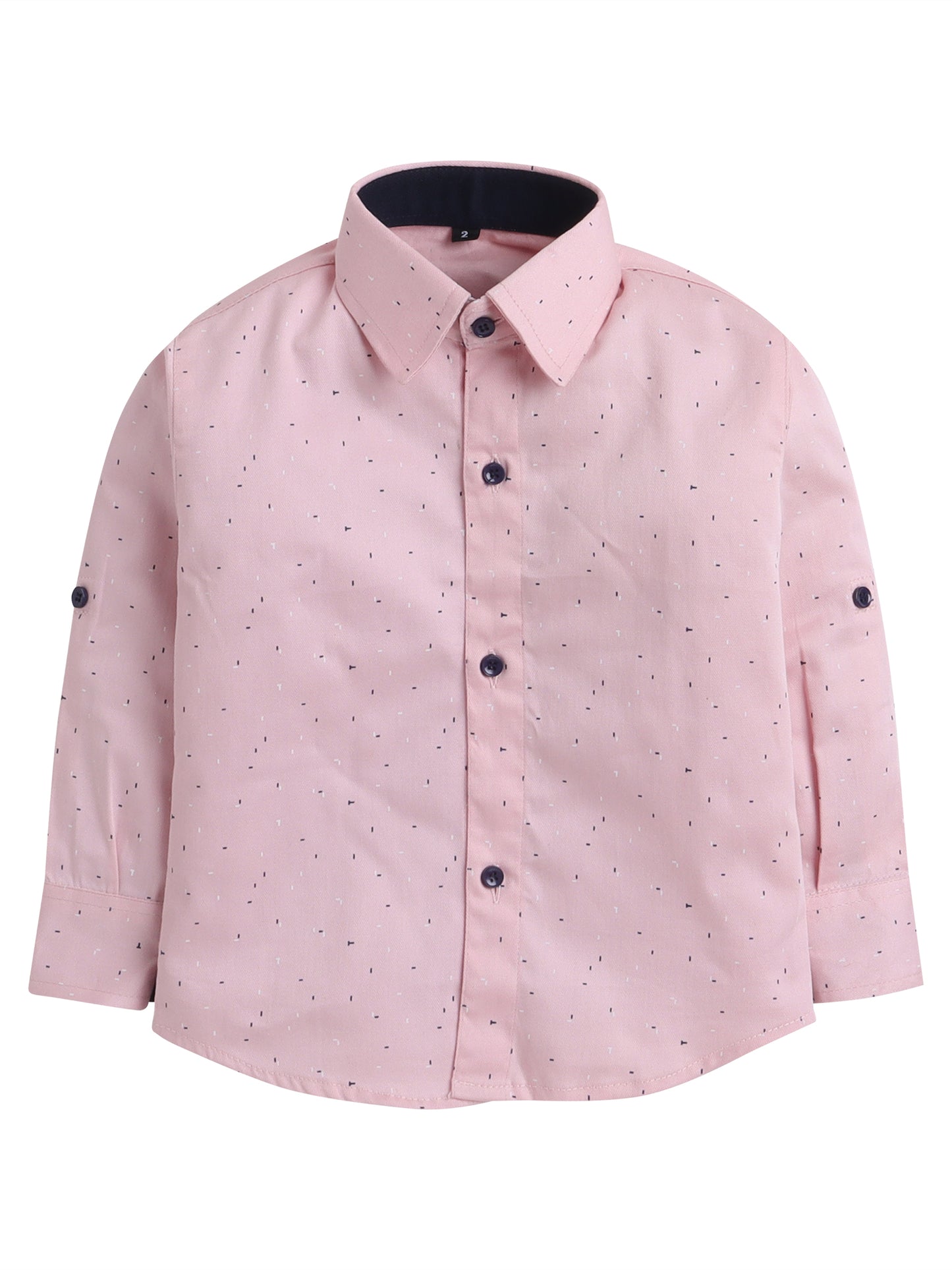 4046 Boys Pink & Navy Micro Print Shirt & Pant Set With Bow Tie & Suspender