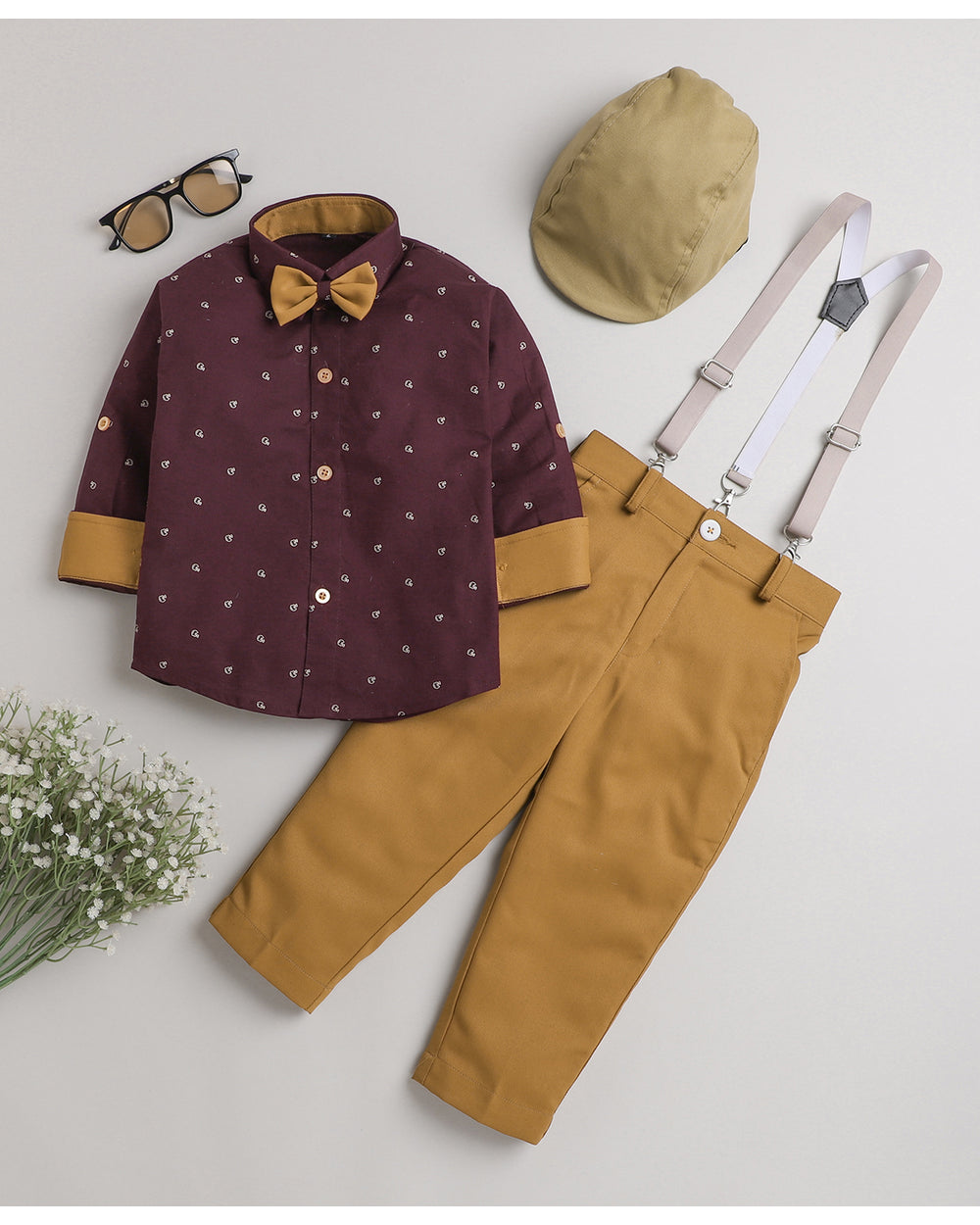 4067C Boys Maroon Baseball Suspender Set with Cap