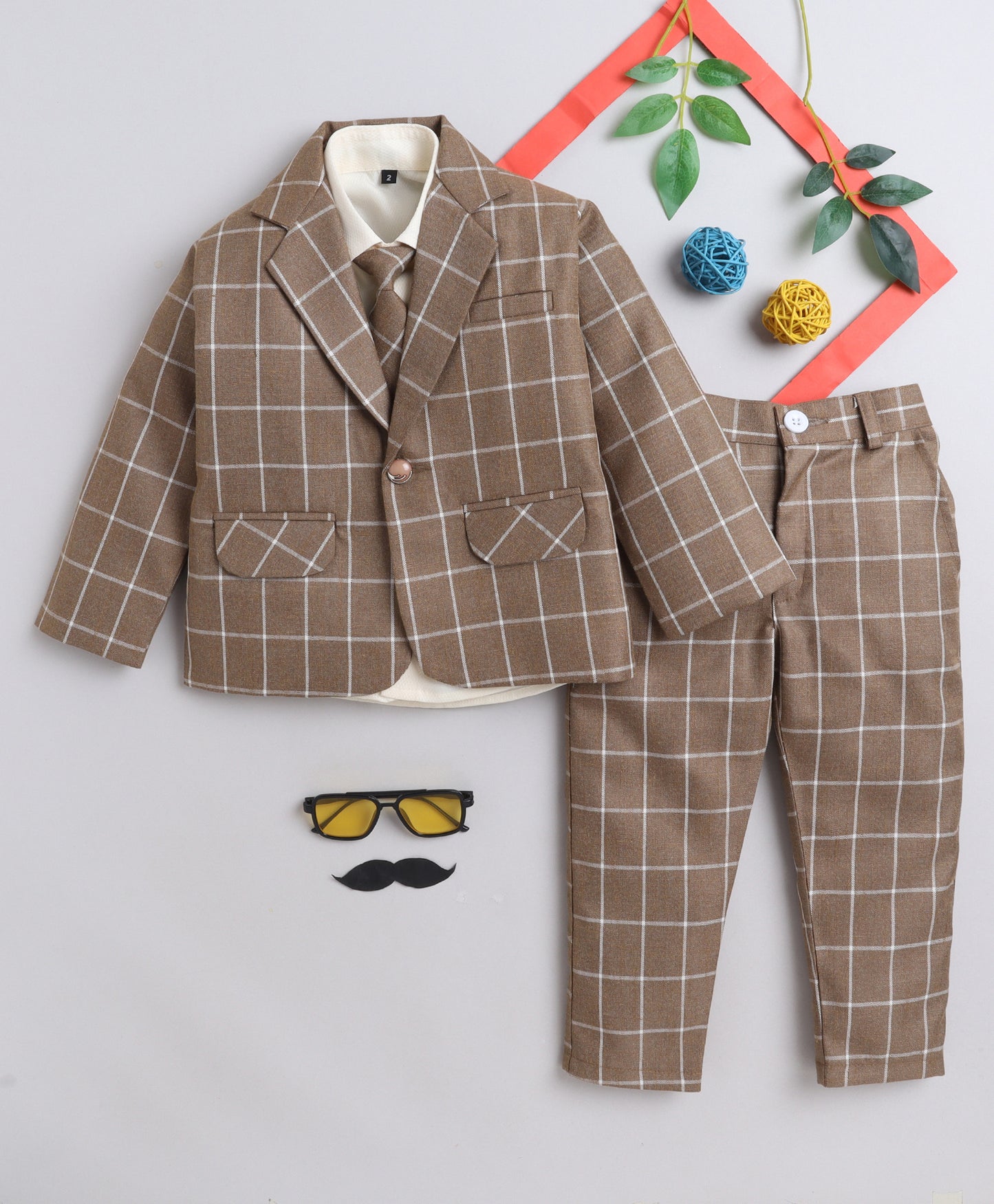 4076 Brown Checks Coat Suit