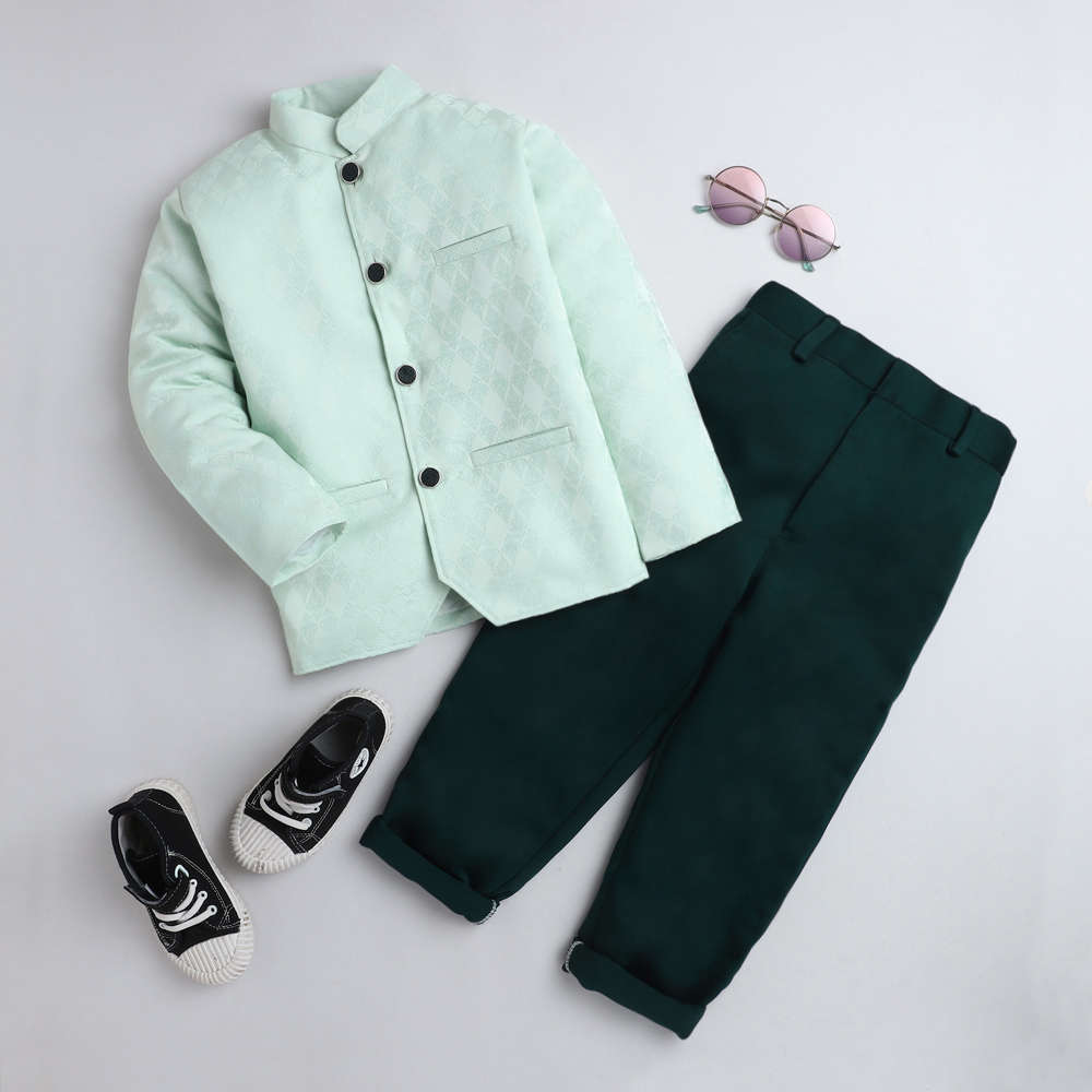 JDP Boys Mint Floral Embellished Blazer And Pant Set
