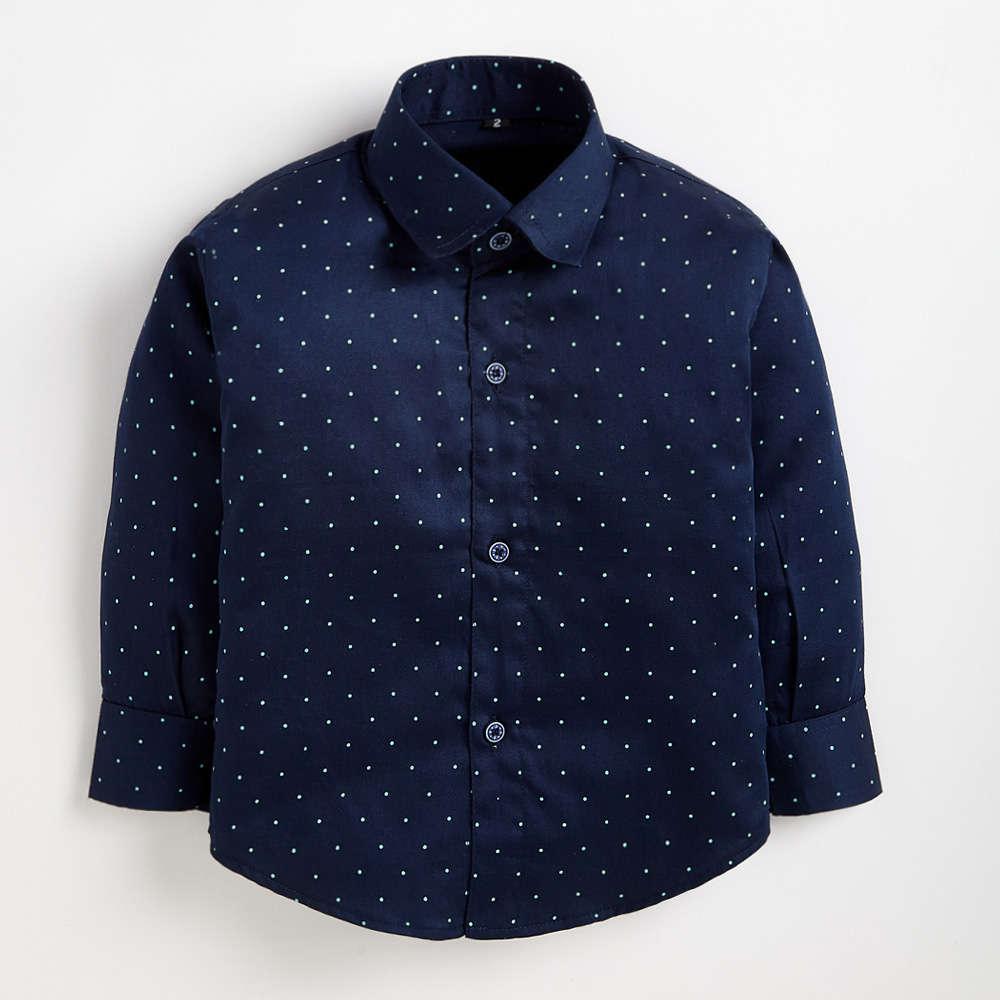 842T Kids Navy Blue Polka Dot Shirt With Bow Tie And Pantset