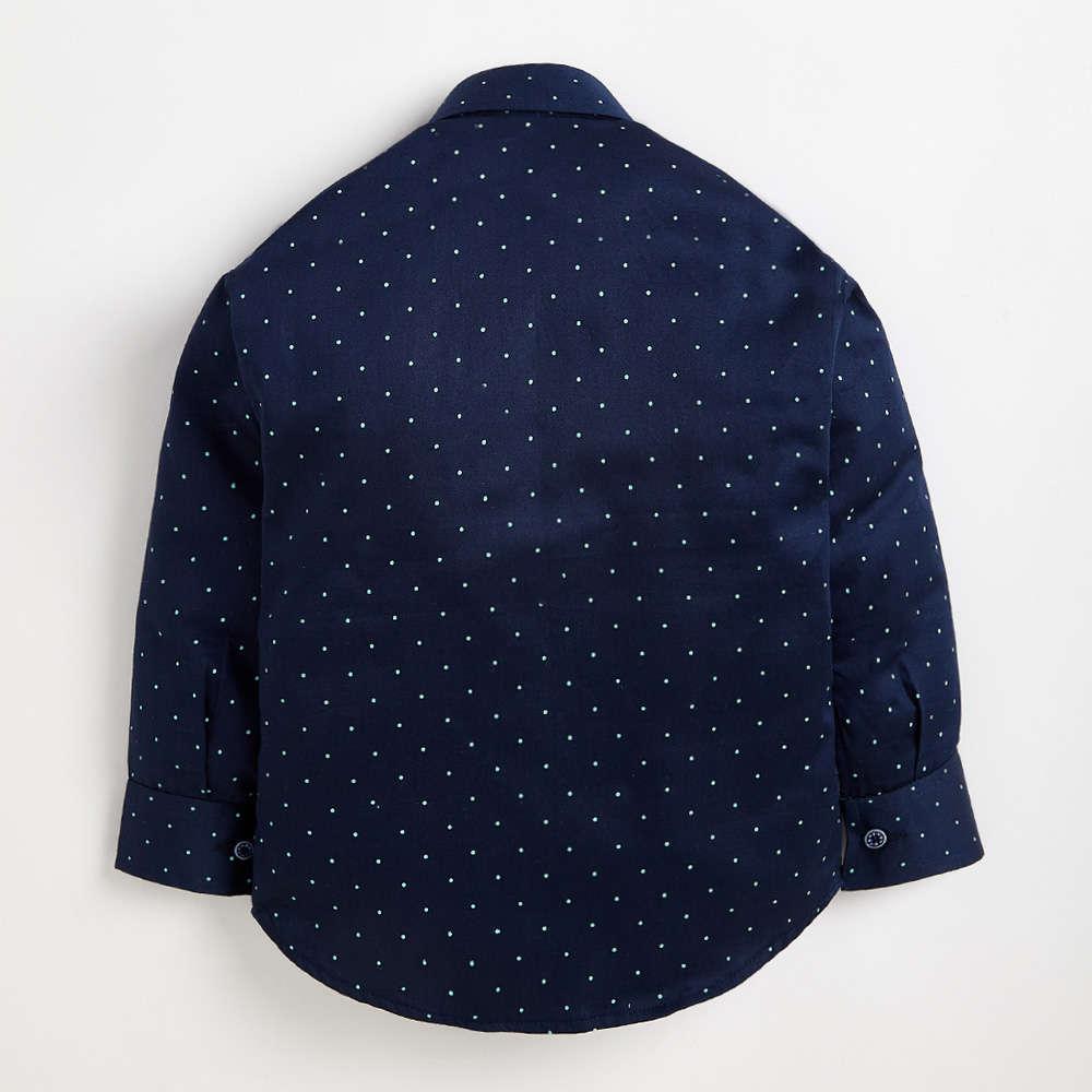 842T Kids Navy Blue Polka Dot Shirt With Bow Tie And Pantset