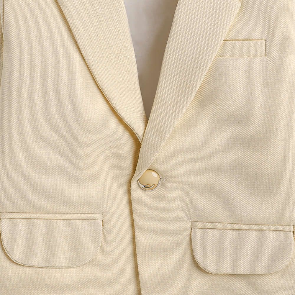 5034 Boys Beige and Black Solid Blazer & Pant Formal Set