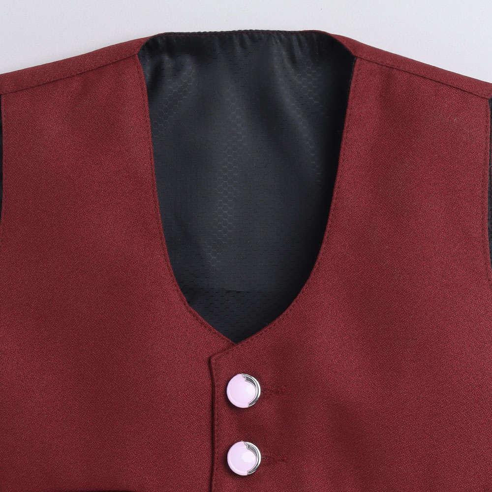 6027C Boys Maroon Solid Shirt, Pant and Waistcoat Set With Bow Tie