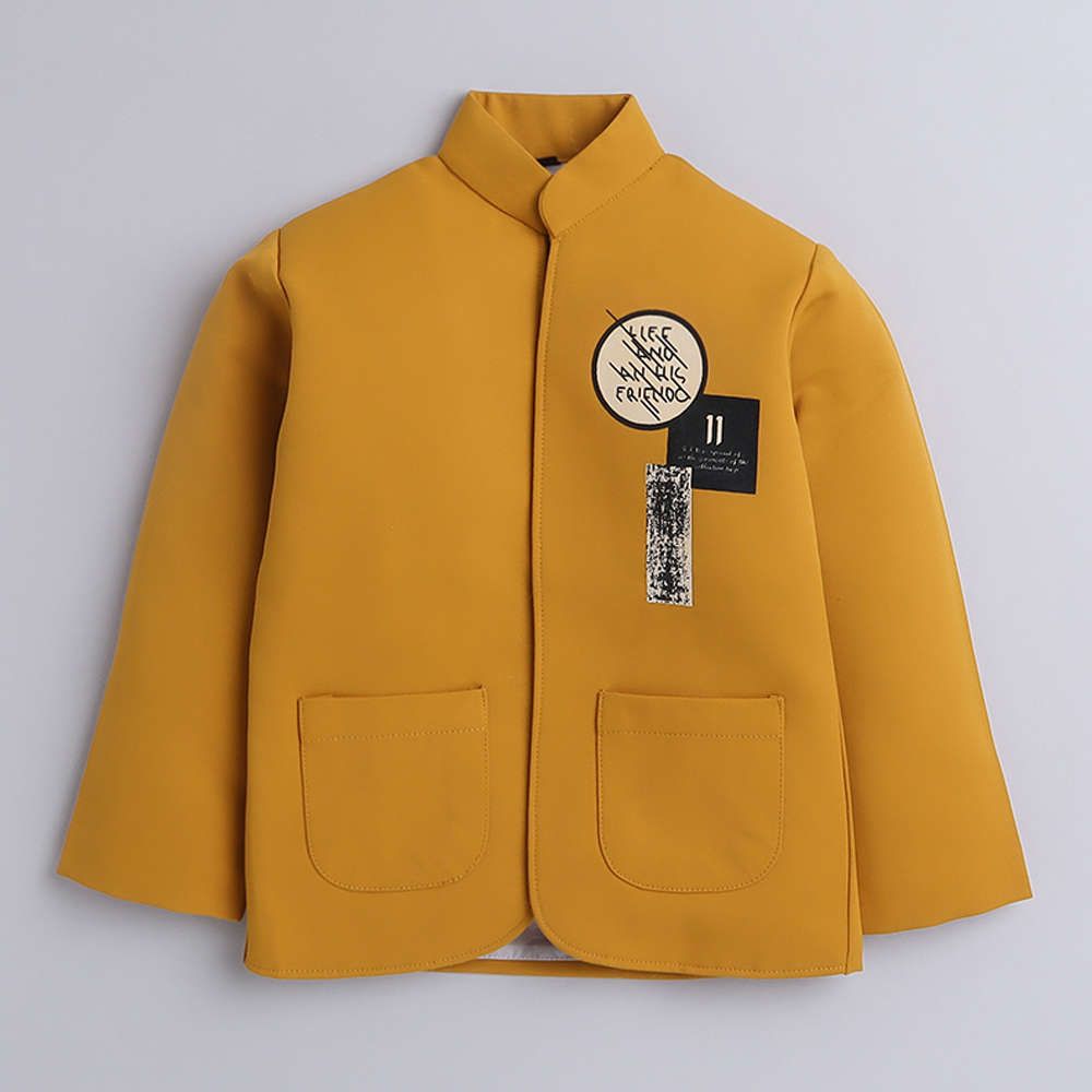 5015 Boys Yellow Graphic Print Blazer And Jeans Set