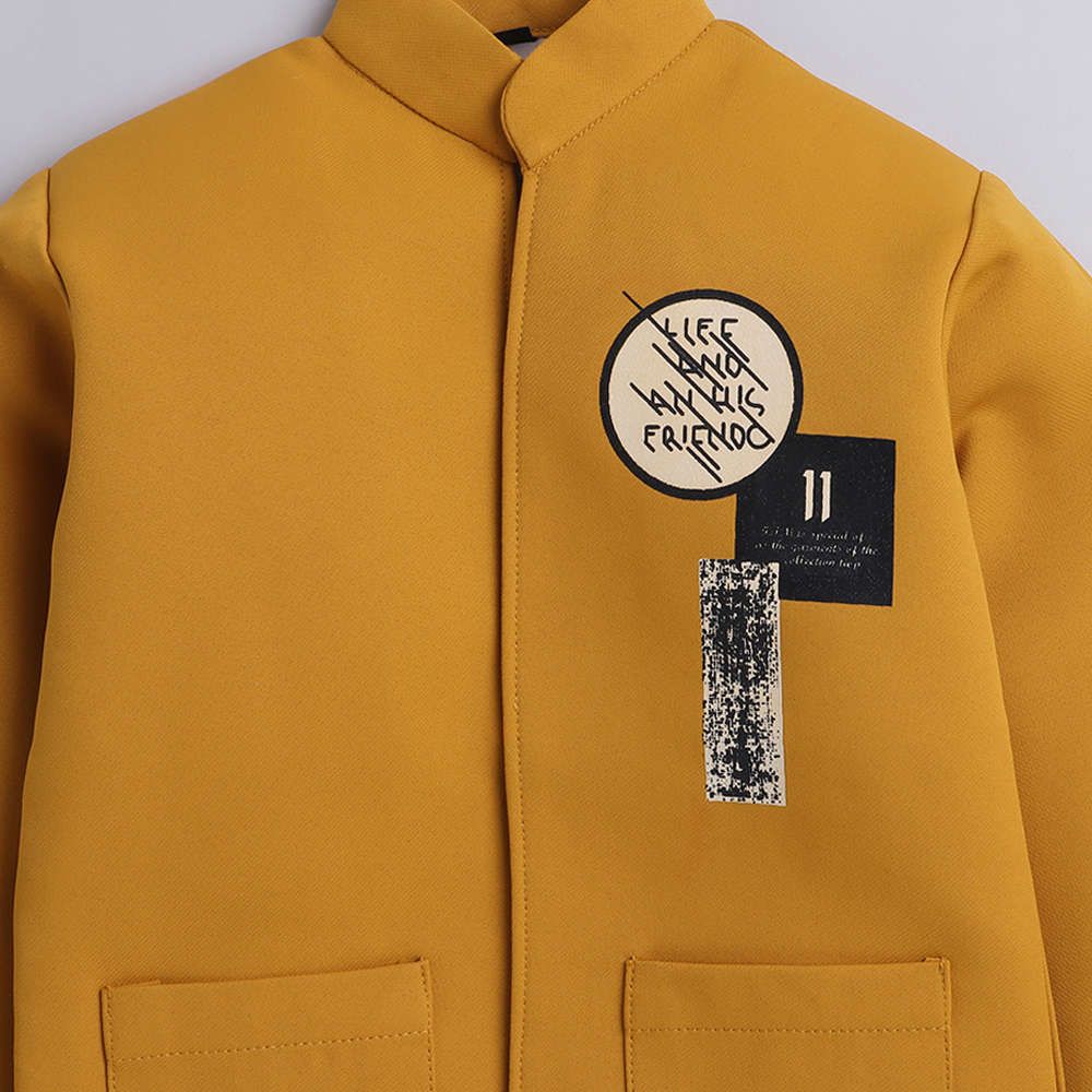 5015 Boys Yellow Graphic Print Blazer And Jeans Set