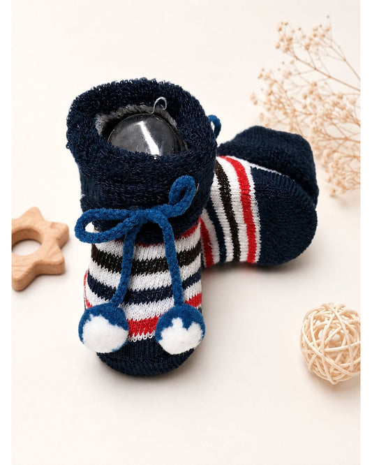 ChiqChaps navy blue cherry striped socks for kids