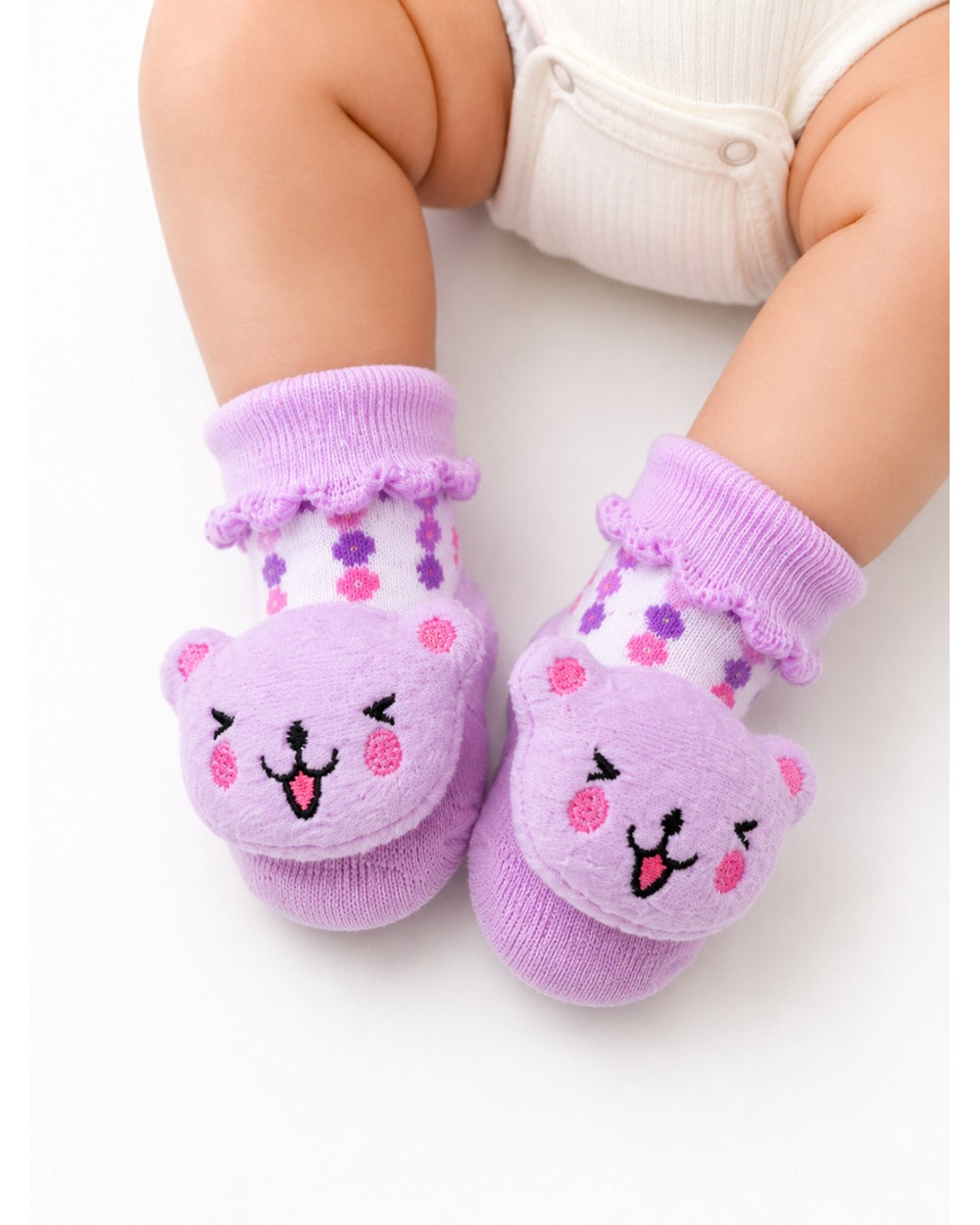ChiqChaps lavender bear face socks for kids