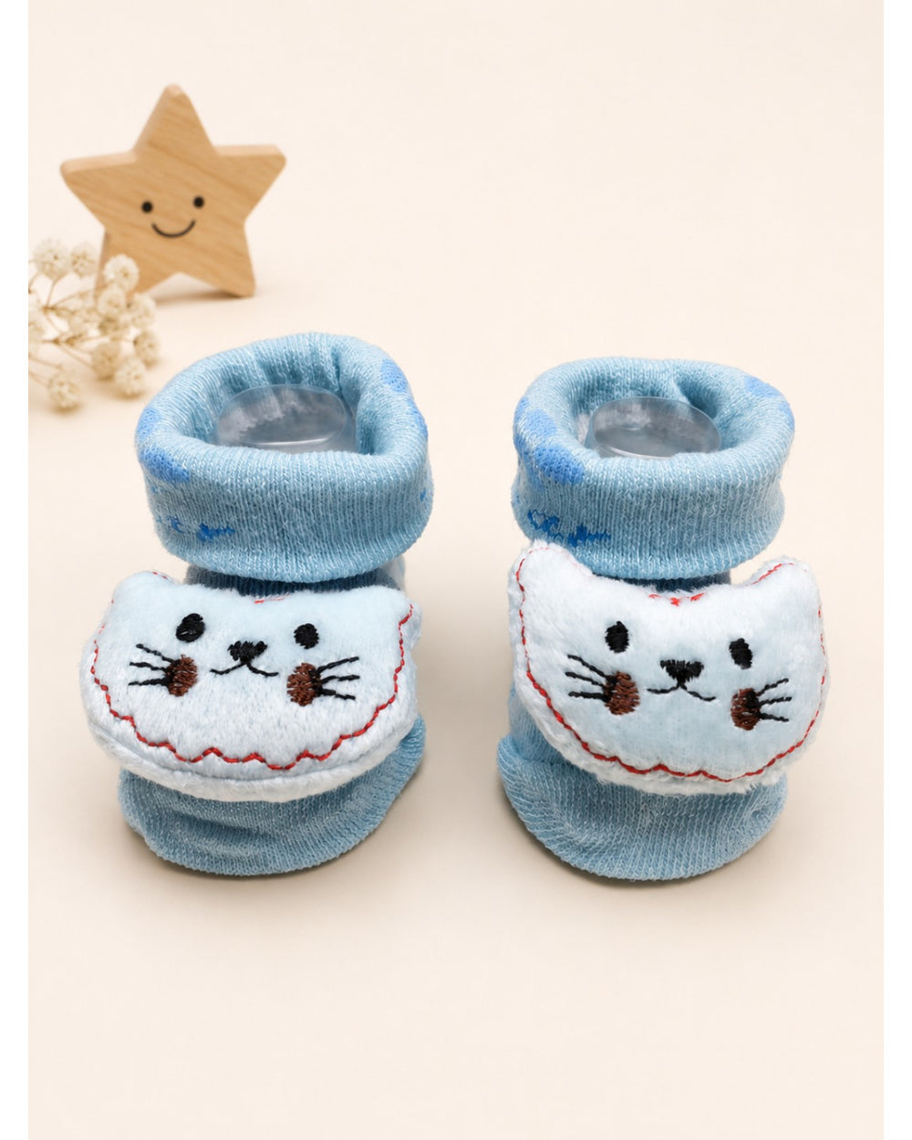 ChiqChaps light blue cat face socks for kids