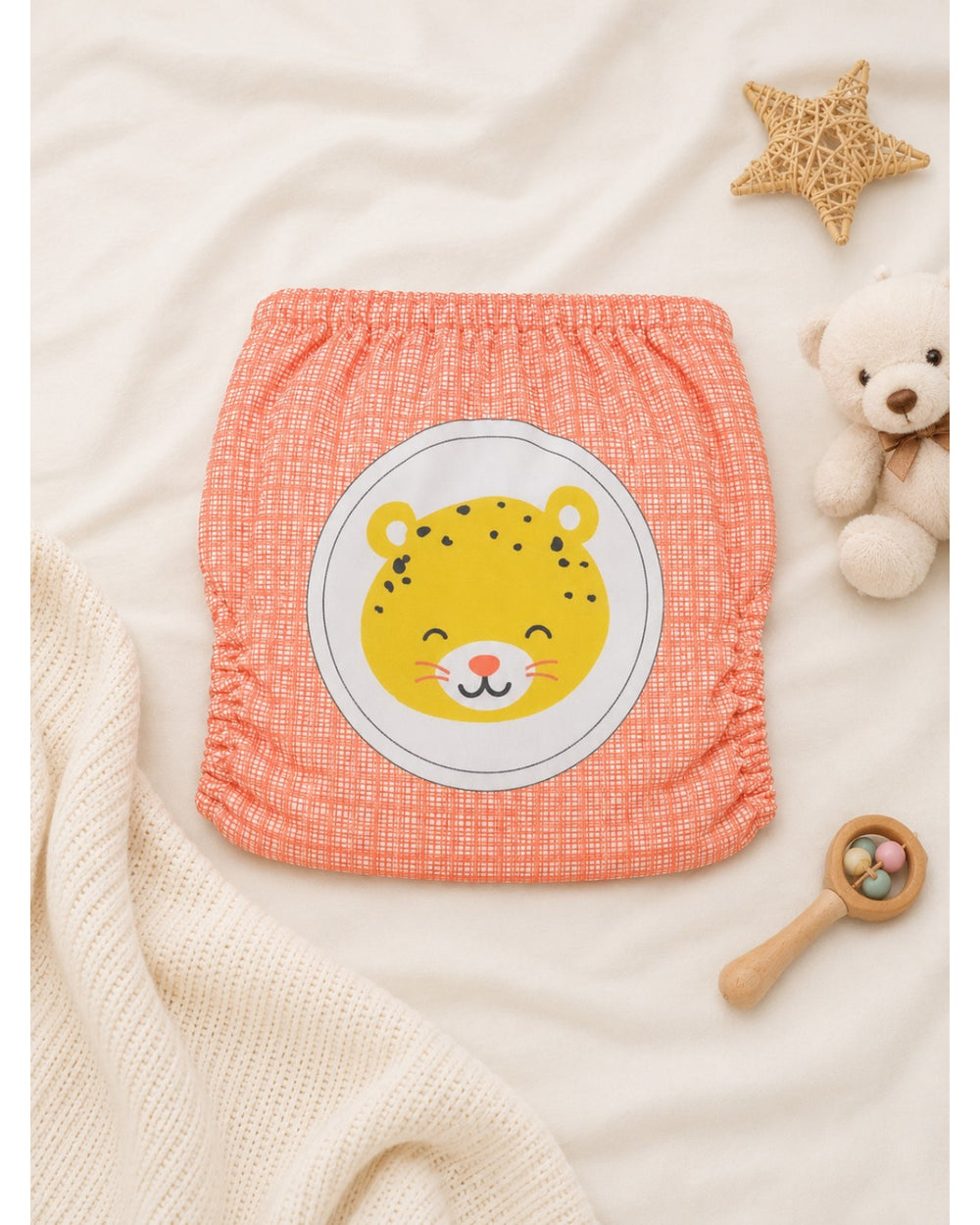 ChiqChaps peach orange animal print baby diaper