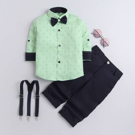 Kids Shirt Pistachio Bow Tie And Shorts