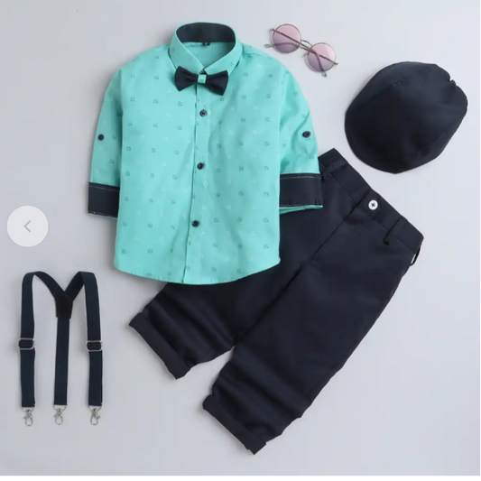 4026 Boys Printed Turquoise Shirt Pantset