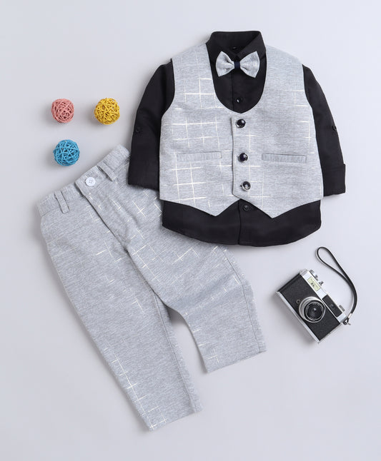 6035 Grey Waist Coat with Black Shirt