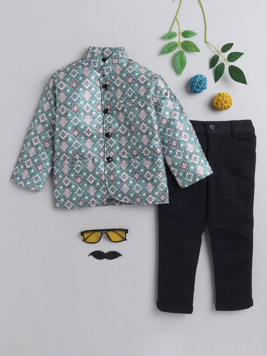 7007 Teal Printed Jodhpuri