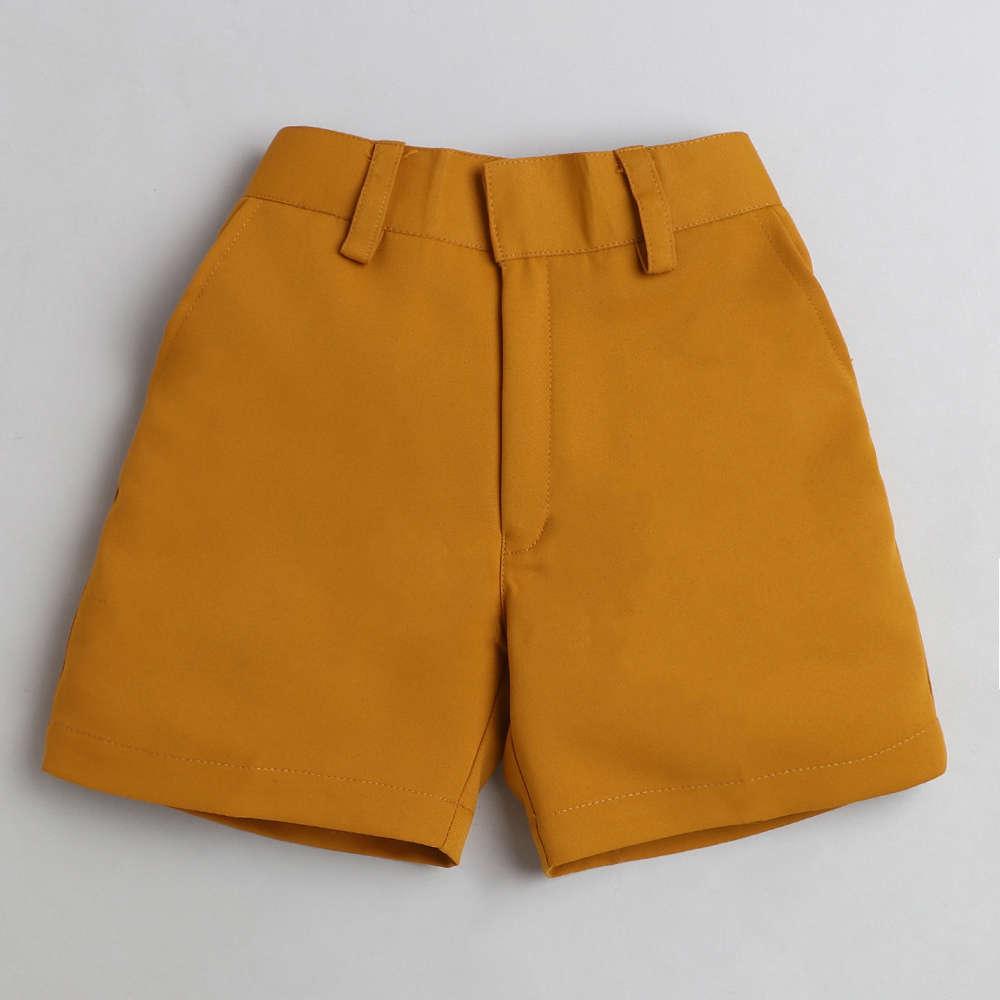 333Y Kids Yellow Solid Shirt, Bow Tie And Shorts