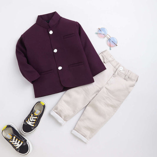 CJW Wine Jodhpuri with Grey Pants