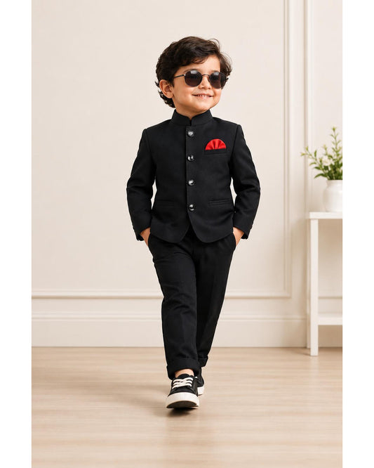 6010 black Jodhpuri suit for boys