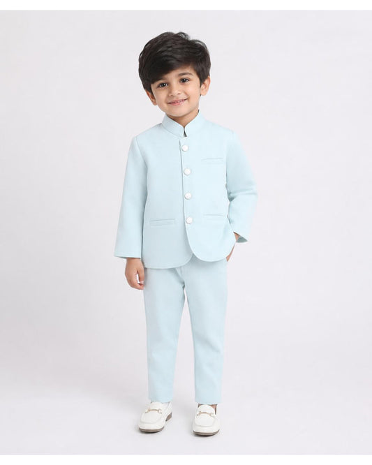 6068 pastel mint jacquard Indo-Western suit for boys