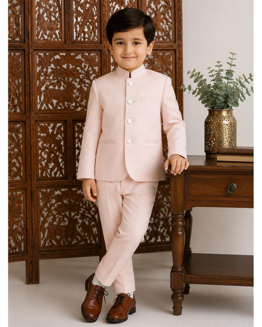 6069 pastel peach Bandhgala suit for boys