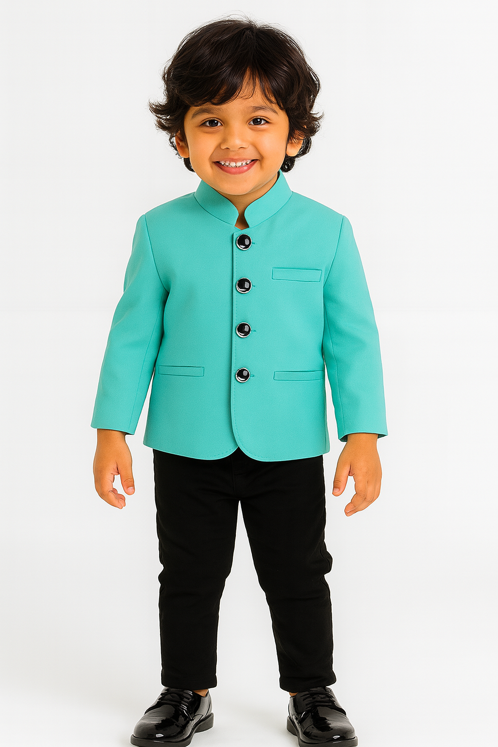 6014 Boys Pista Green Black Jodhpuri Wedding Dress - Lil Homies