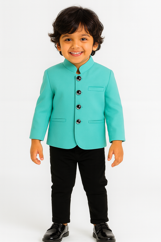 6014 Boys Pista Green Black Jodhpuri Wedding Dress - Lil Homies
