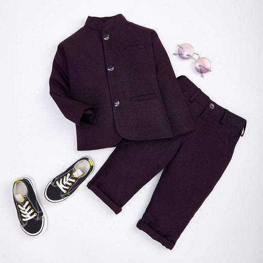 5007 Boys Burgundy Solid Blazer And Pantset