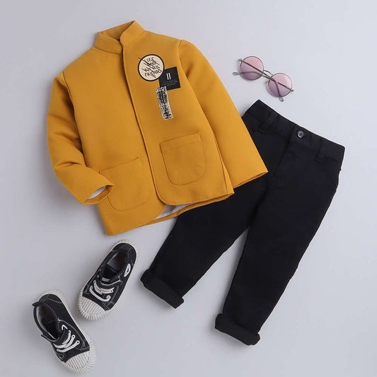 5015 Boys Yellow Graphic Print Blazer And Jeans Set