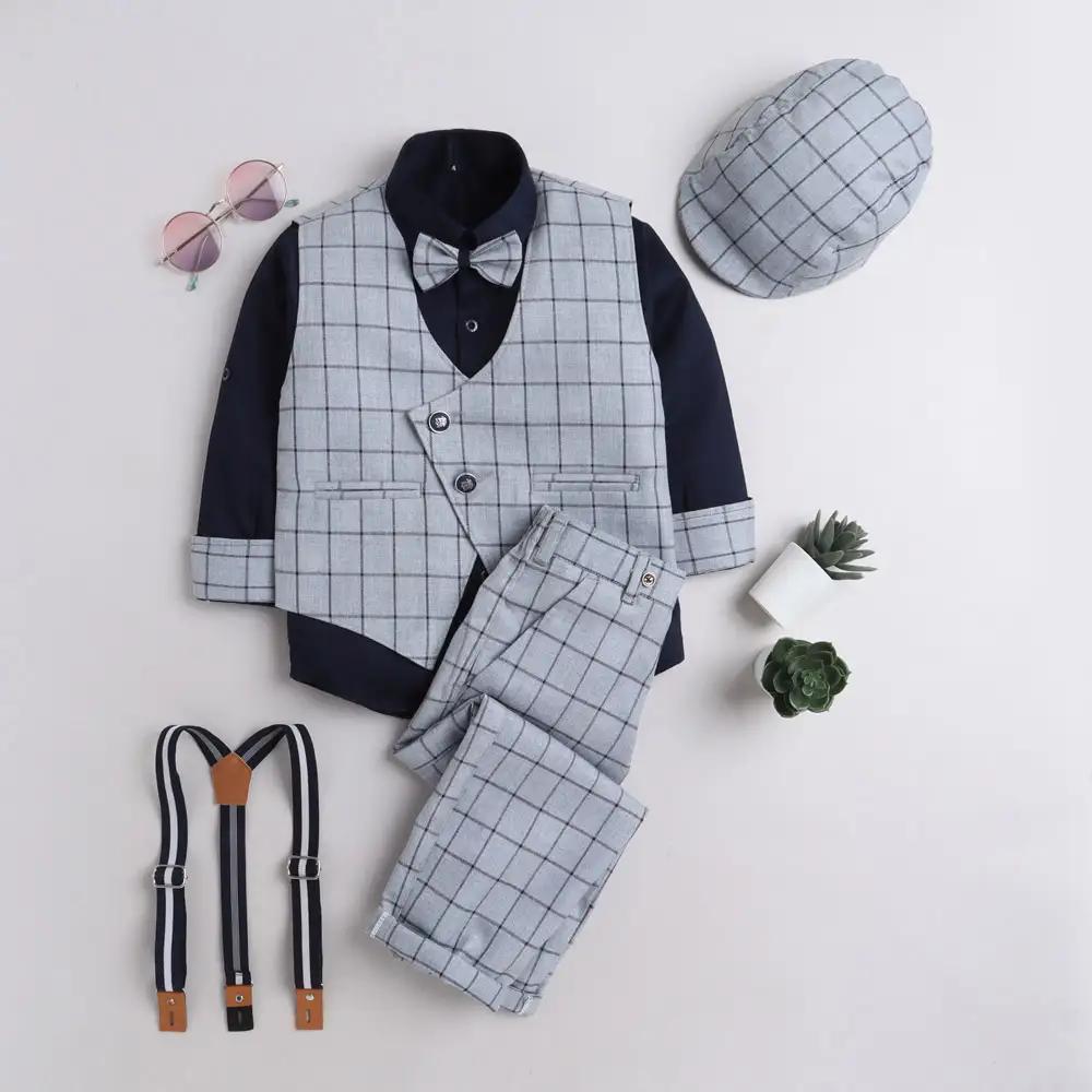6008 Boys Grey Checkered Formal Set