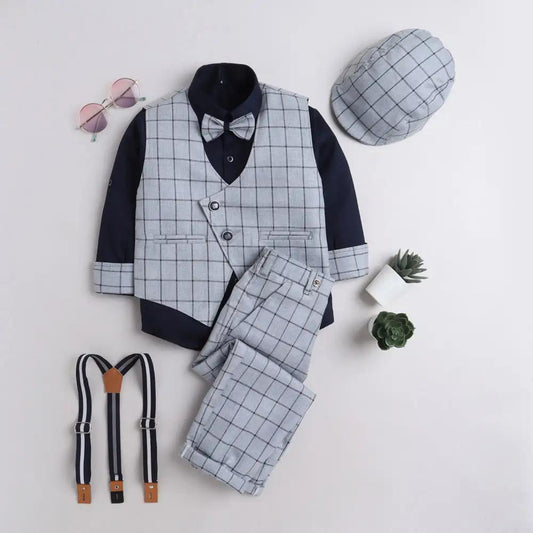 6008 Boys Grey Checkered Formal Set